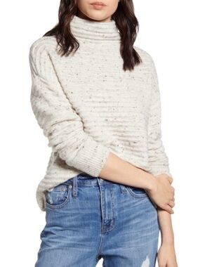 Madewell Belmont Pullover Wool Blend Donegal Mock Neck Ribbed Sweater - M - EUC